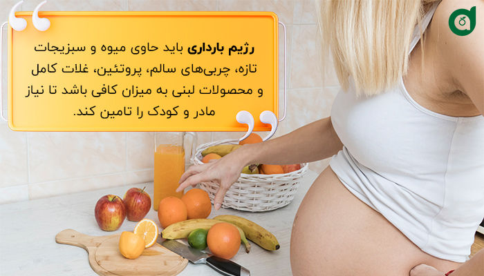 رژیم بارداری باید حاوی مواد مغذی به میزان کافی باشد.