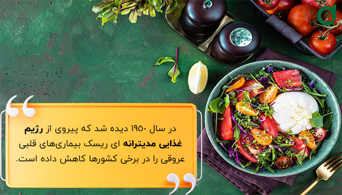 رژیم غذایی مدیترانه ای ریسک ابتلا به بیماری ها را کاهش می‌دهد. 